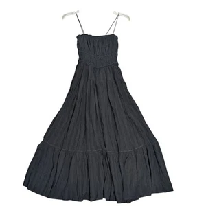 Black Maxi Dress Womens Large Summer 24 CA633 Boho Tiered Spaghetti Strap Cotton - Picture 1 of 7