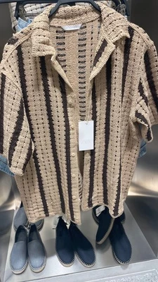 ZARA MAN TEXTURED CROCHET SHIRT  S-XL  BROWN REF. 7200/420/700 - Image 1 of 4