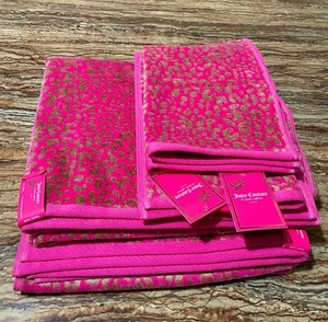 Set asciugamani da bagno Juicy Couture (4 pezzi) motivo stampa leopardata rosa e oro - Foto 1 di 3