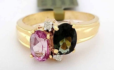 ANILLO TSAVORITA, ZAFIRO ROSA Y DIAMANTES GENUINO ORO 10K - Certificado Gratis Foto 1 de 4