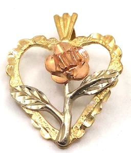 BEAUTIFUL SOLID 14K WHITE, YELLOW AND PINK  GOLD  HEART  CHARM / PENDANT - Picture 1 of 6