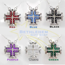 925 Jerusalem Silver Cross Open Necklace Pendant Sterling Plated Opal Israel New