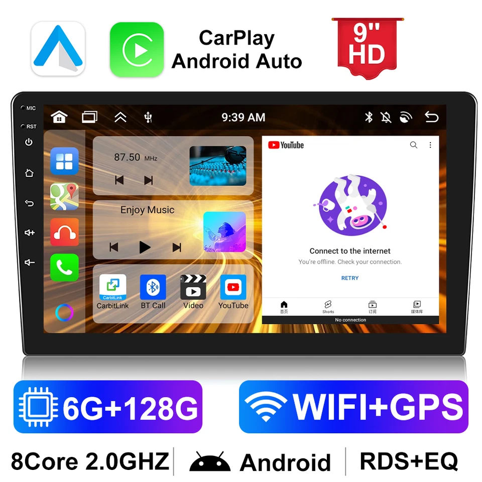 LEEKOOLUU 6G+128G Android 13.0 Double 2 Din 9" Car Stereo Radio CarPlay GPS Navi DSP