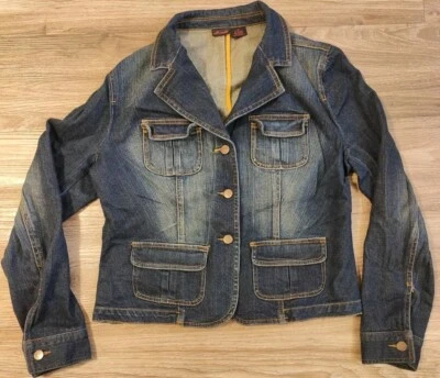 Chaqueta vaquera Willi Smith para mujer 14 azul lavado oscuro denim blazer con botones Foto 1 de 4