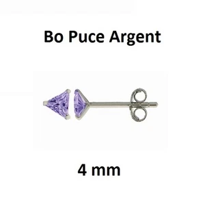 Dolly-Bijoux Boucles Oreilles Puce Triangle Améthyste Cz 4mm Argent 925 - Picture 1 of 2