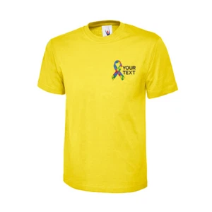 Personalised Custom Embroidered T-shirt Autism Awareness Ribbon Love Kids Gifts - Picture 1 of 19