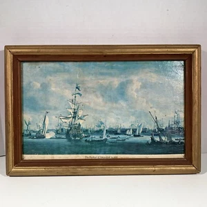 Vintage Willem Van De Velde Art Painting Print Nautical Seascape Sailboats Ships - Picture 1 of 24