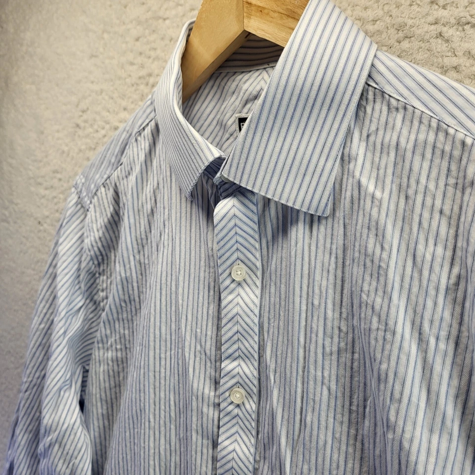 Bachrach Button Shirt Mens 15.5 32/33 Blue Striped Cotton Medium French Cuff - Image 1 of 4