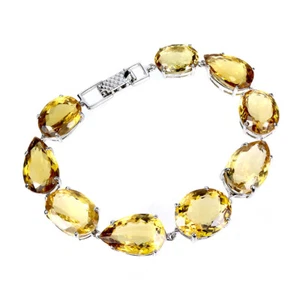 925 Sterling Silver Bracelet Oval Citrine 124ct Handmade Gemstone Jewelry - Picture 1 of 13