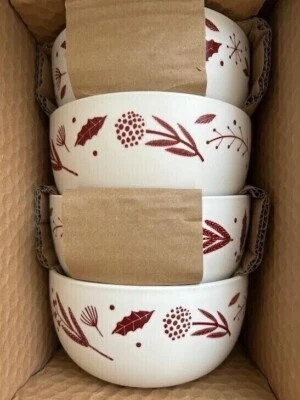 WEST ELM Pottery Barn SCANDI Wood Block Stoneware Cereal Bowls SET OF 4 - Image 1 of 4