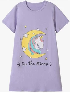 New! Short Sleeve Night Gown Pajama Dress Sleepwear Unicorn Moon Girls Large 12 - Picture 1 of 1