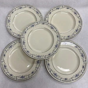 Minton Bellemeade Salad Plates Set of 5 VTG Blue Florals Scrolls England 8 Inch - Picture 1 of 15