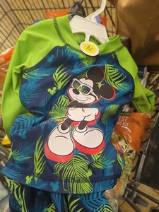 Disney Mickey Mouse Boy's 2-Piece Long Sleeve Swim Short Set. UPF 50+ - Picture 1 of 12