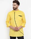 Indisches 100 % Baumwolle, einfarbig, gelbe Designer-Herrenhemd-Tunika,...