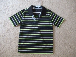 BOY BLACK NEON YELLOW GRAY HORIZONTAL STRIPED COLLAR SHIRT EUC 8 - Picture 1 of 5