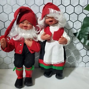 Arne Hasle Nisse Norwegian Christmas Gnome Elves Shelf Sitter Dolls Pair 11" - Picture 1 of 20