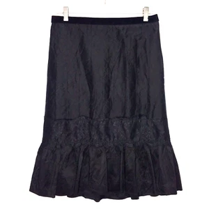 Ann Taylor LOFT Black Silk Lace Skirt Womens 8 Velvet Trim Ruffled Knee Length - Picture 1 of 16