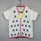 NWT The Quacker Factory Women Sz L STARS and STRIPES Sequin Cardigan Sweater S/S