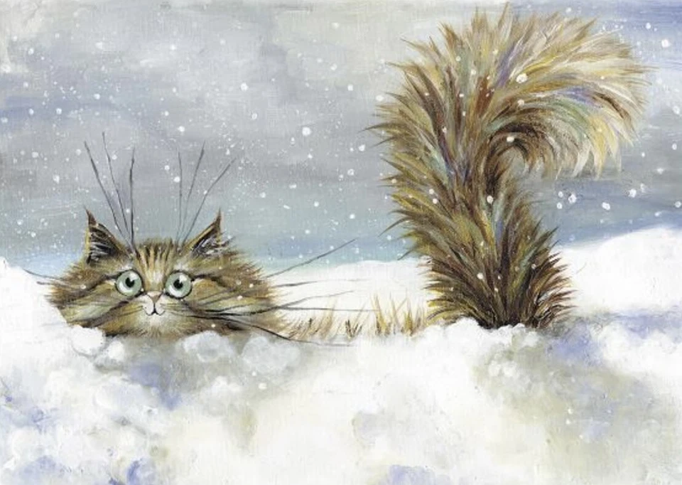 TOMCAT CARDS In a flurry ~ by Kim Haskins ~ Blank Greeting Card Funny Cats