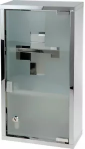 Armario médico con puerta de cristal y cruz de primeros auxilios, acero inoxidable - Imagen 1 de 2