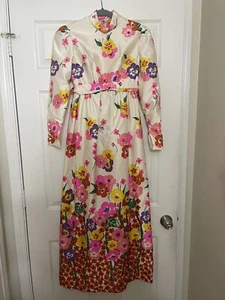 Vintage Joan Leslie for Kasper satin high neck floral maxi dress - Picture 1 of 24