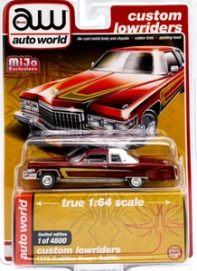 AUTO WORLD 1976 76 CADILLAC COUPE DeVILLE CUSTOM LOWRIDER CAR -Dk Red, MIJO MIP - Picture 1 of 1