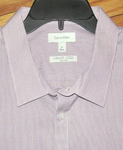 Calvin Klein Herren LS lila fein gestreift bügelfrei Knopfleiste Hemd XXL Neu mit Etikett - Bild 1 von 2