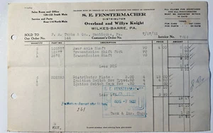 1922 OVERLAND WILLY’S KNIGHT Bill Head SHIFT FORK Jeep History Wilkes BARRE PA - Picture 1 of 8
