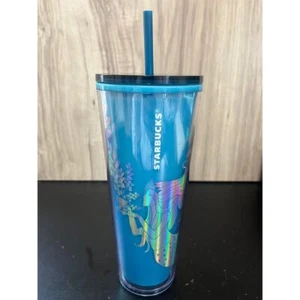 Starbucks 2021 Christmas Holiday Siren Mermaid Blue Plastic Tumbler 24oz - Picture 1 of 3