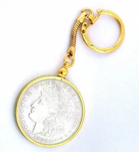 1921 MORGAN SILVER DOLLAR KEYCHAIN OLD NEW STOCK STORED FOR DECADES EBS1960 - Picture 1 of 2