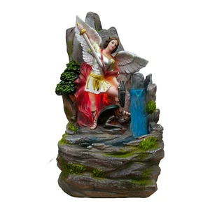 St. Michael Resin Water Fountain | San Miguel | Home Decor Fountain With LED Lig - Afbeelding 1 van 2