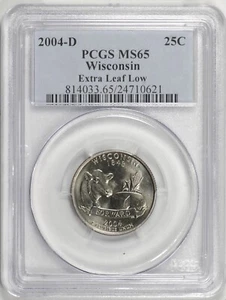 2004-D Wisconsin State Quarter 25c PCGS MS65, Extra Leaf Low Variety [BN621] - Picture 1 of 4
