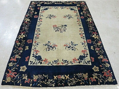 Antique Art Deco Blue Peking Chinese Pekin Rug Hand Knotted Wool 6'4" X 8'11"  - Image 1 of 3
