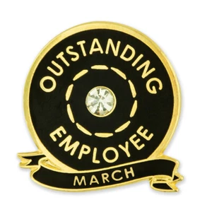 PinMart's Outstanding Employee of the Month March w/ Rhinestone Enamel Lapel Pin - Picture 1 of 2