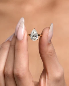 2 Carat IGI Certified Pear Shape Diamond Solitaire Ring, Lab Grown Pear Shape - Picture 1 of 7
