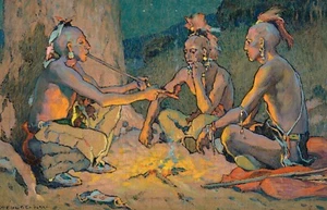 Eanger Irving Couse : The Pipe of Peace, Council Fire : Archival Art Print - Picture 1 of 2