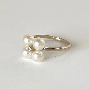 14k white gold diamond four pearls ring 2.9gm size 7 3/4 - Picture 1 of 11