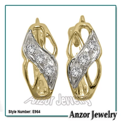 Diamond Earrings 14k (585) Solid Yellow & White Gold #E964 - Image 1 of 4