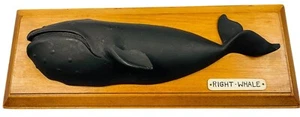 Large Old Authentic Maritime Folk Art RIGHT WHALE Hand Carved Wood Carving 1900s - Picture 1 of 24