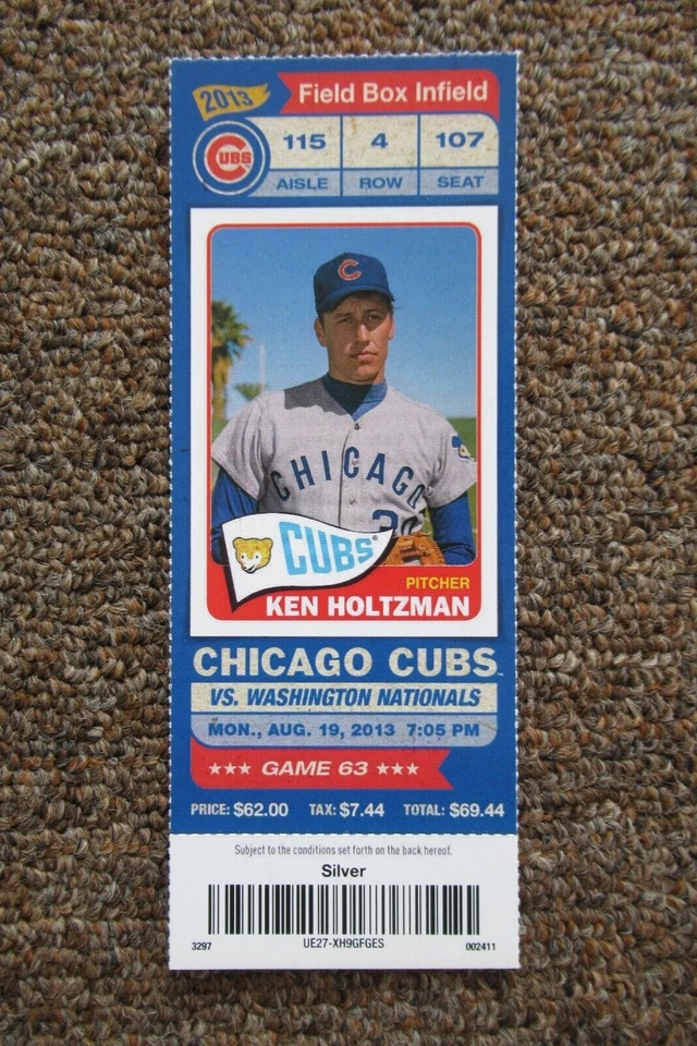 CHICAGO CUBS VS NATIONALS 8/19/2013 FULL TICKET ~ NATE SCHIERHOLTZ (2 HRs/6 RBI) - Изображение 1 из 1