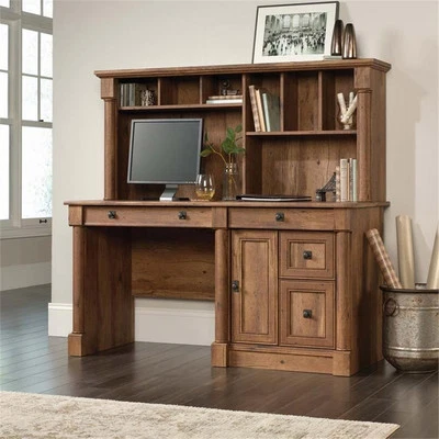 Sauder Palladia Engineered Wood Computer Desk With Hutch in Vintage Oak - Image 1 of 4