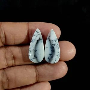 2 Pcs 19.60 Cts Natural Dendritic Opal Making teardrop Cabochon 25.5x12x3.7 MM - Picture 1 of 7