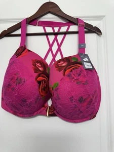 NEW Lane Bryant Cacique 40H Pink Floral Lace Front Close Boost Plunge Bra - Picture 1 of 11