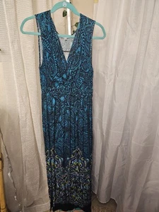 Spense Teal With Purple Green Paisley Maxi Dress Size PM - Picture 1 of 5