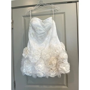 Jordan Sequins Ruffled Strapless Bachelorette Wedding Mini Dress Size 10 Ivory - Picture 1 of 5
