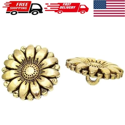 10 Ornate 18mm Gold Flower Shank Buttons - Durable Metal for Style and Function - Image 1 of 4