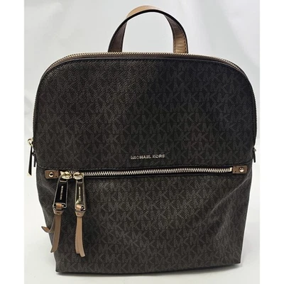 Michael Kors Rhea Medium Slim Backpack Bag Purse Shoulder Bag - Brown/Carmel - Image 1 of 4