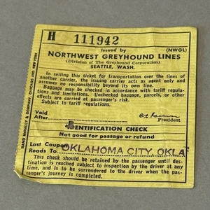 Vintage Vietnam Card Ephemera Document 1955 Northwest Greyhound Lines Ticket OK - Picture 1 of 2