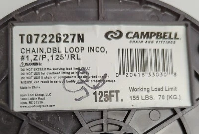 Corrente Campbell laço duplo Inco #1 zincada T0722627N 125 pés - Imagem 1 de 3