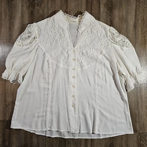Top donna vintage in pizzo manica corta con bottoni - Foto 1 di 8